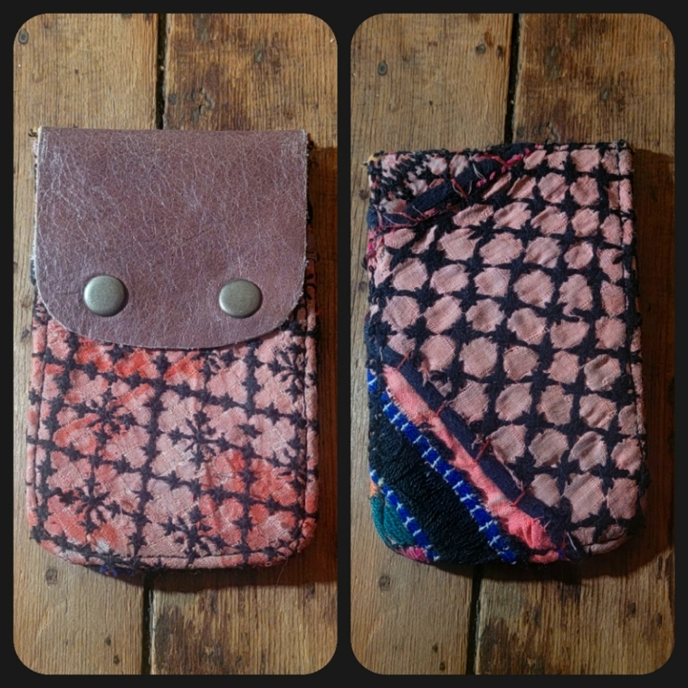 🧠🍳 Free People Boho Embroidered Repurposed vtg banjara hippie Wallet card case